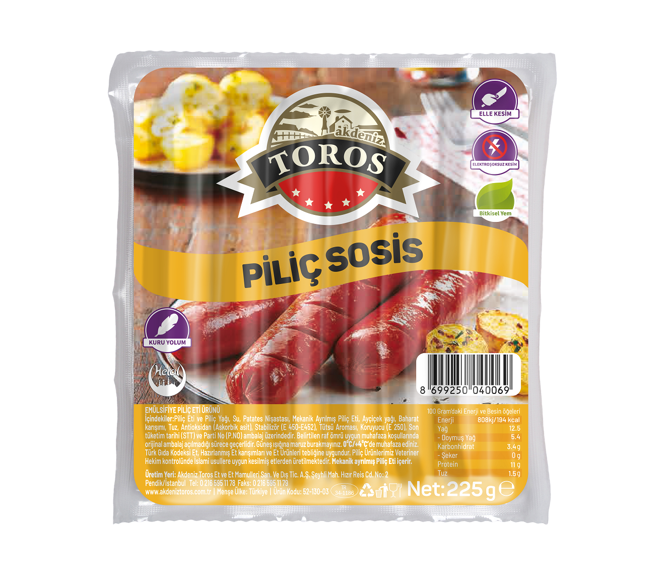 Akdeniz Toros Piliç Sosis 225 gr 5'li
