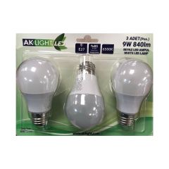 Aklight Led Ampul 9w 3'lü Blister