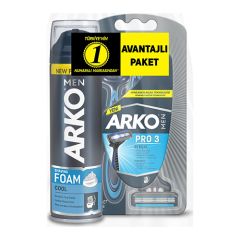 Arko Men Pro 3 Tıraş Bıçağı 3'lü + Cool Tıraş Köpüğü