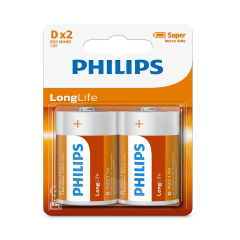 Philips 2'Li D Boy Çinko Long Life Pil