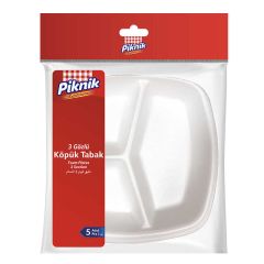 Piknik 3 Gözlü Köpük Tabak 5 Li