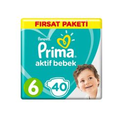 Prima Bebek Bezi Aktif Bebek 6 Beden 40 Adet Ekstra Large Fırsat Paketi