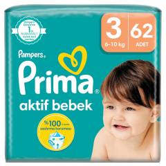 Prima Bebek Bezi Aktif Bebek 3 Beden 62 Adet Midi Fırsat Paketi