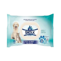 Sholk Kedi Ve Köpekler İçin Tüy Ve Pati Temizleme Mendili 60'lı