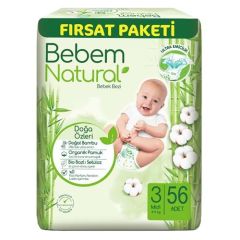 Bebem Bebek Bezi Natural Fırsat Paketi Beden:3 (4-9Kg) Midi 56 Adet