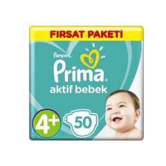 Prima Bebek Bezi Aktif Bebek 4+ Beden 50 Adet Maxi Plus Fırsat Paketi