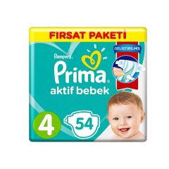 Prima Bebek Bezi Aktif Bebek 4 Beden 54 Adet Maxi Fırsat Paketi